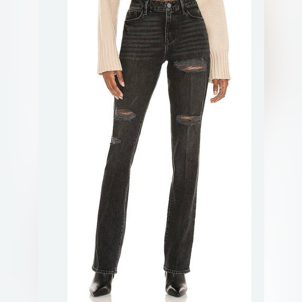 Frame Denim Black Distressed Flare Jeans